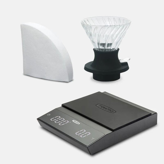 Hario (V60 Switch and Felicita Incline Scale Bundle), V60 Switch & Incline, Coffee Brewer & Scale Bundle, Immersion Dripper / USB Rechargeable Scale / Compact Set